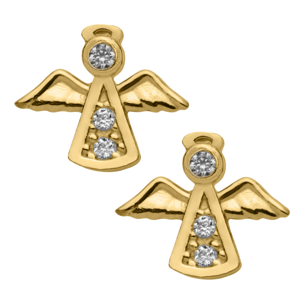 Sparkling 14K Gold Children's Angel Earrings with Cubic Zirconias