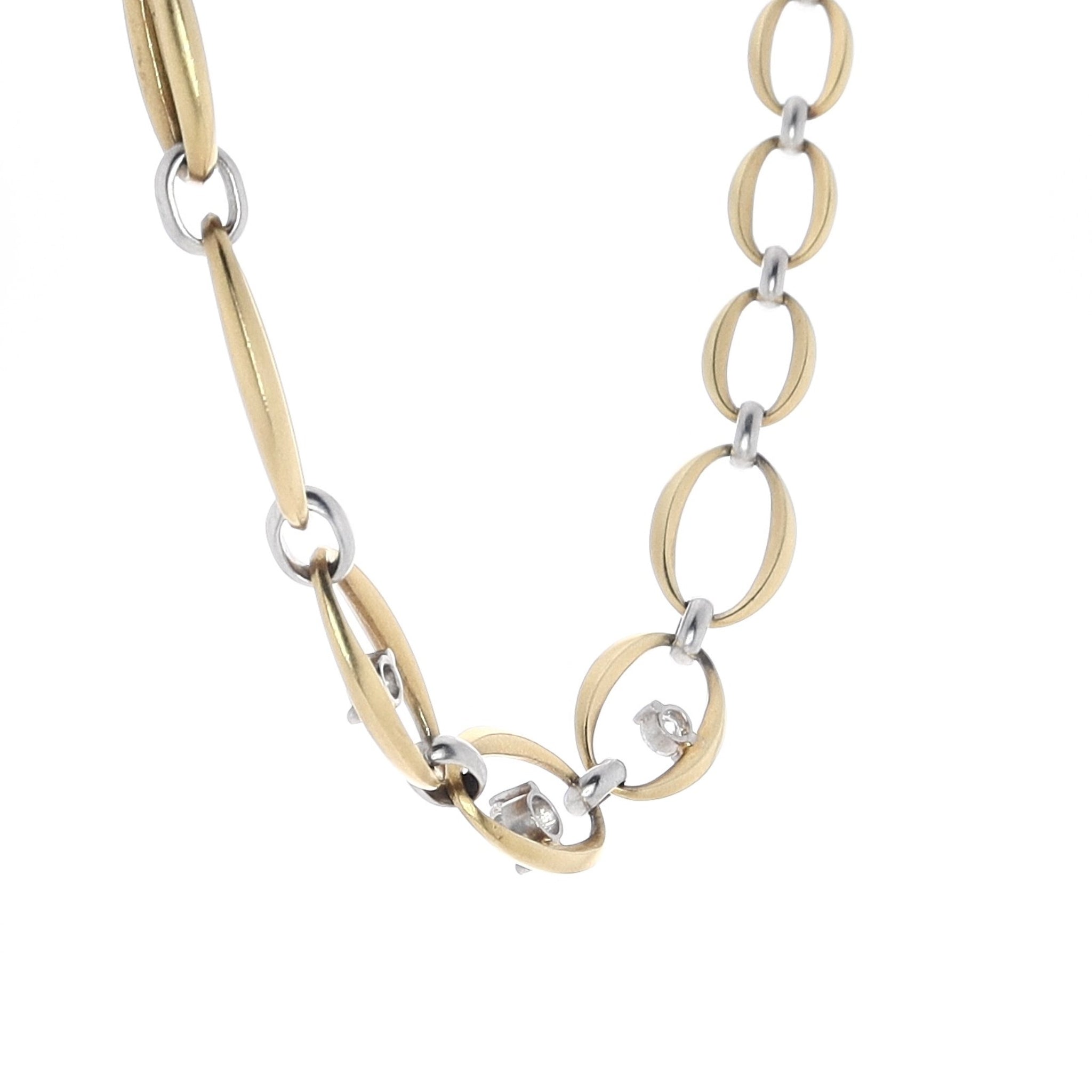 18k Yellow Gold and Platinum Graduated Oval Link Diamond Necklace, 16.5