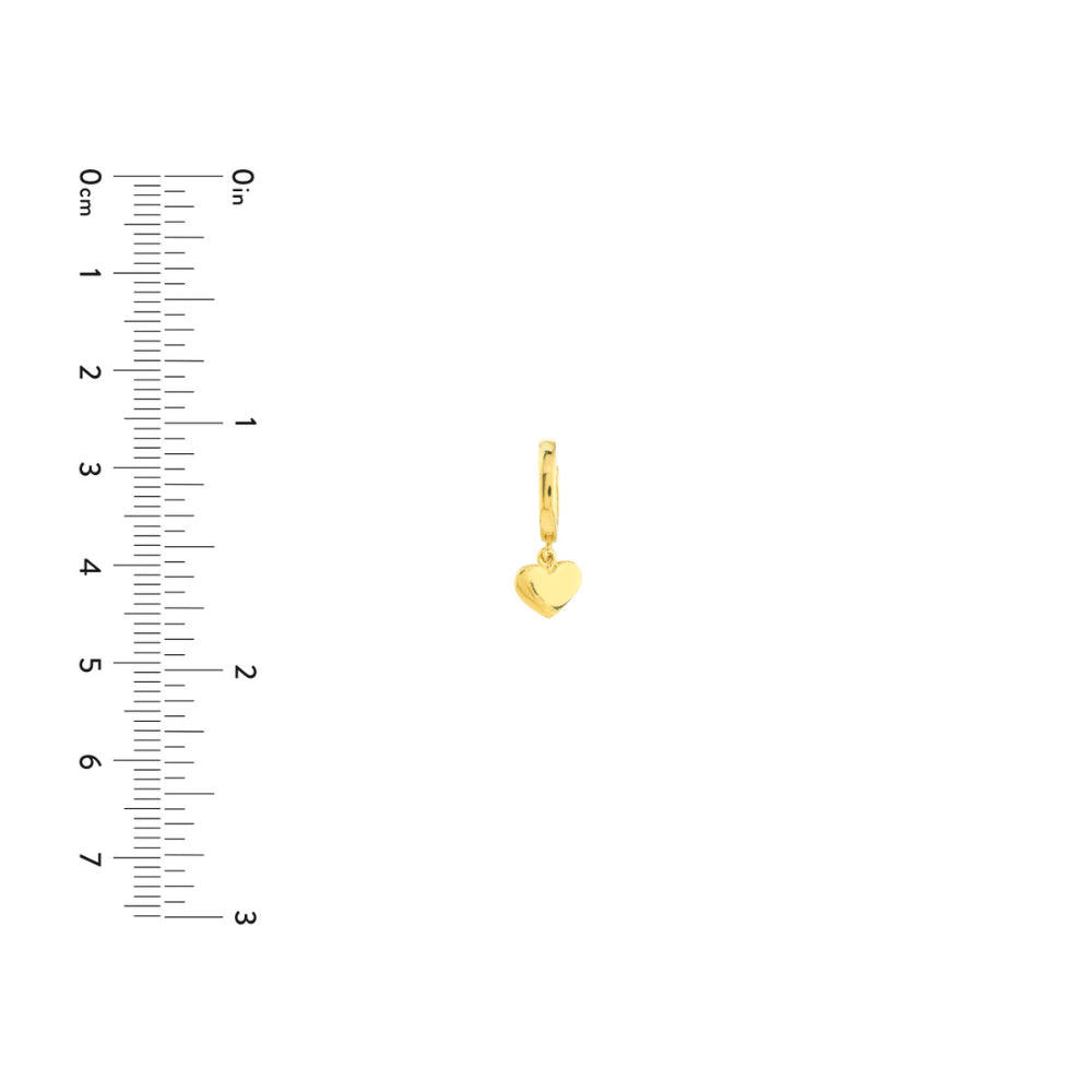 Stylish 14K Yellow Gold Heart Dangling Earrings with Baby Hoop