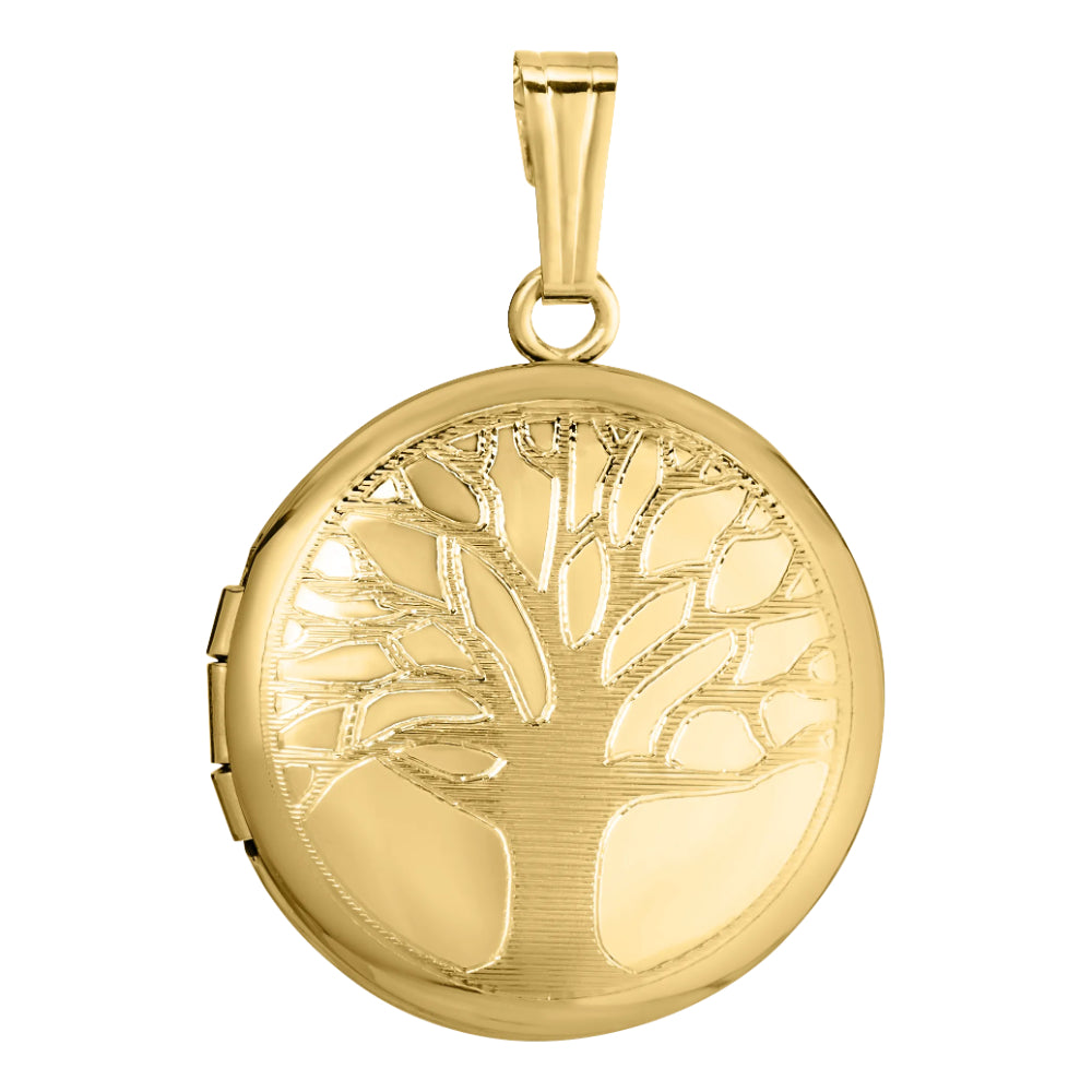 18-Inch 14k Yellow Gold Engraved Tree of Life Locket Necklace