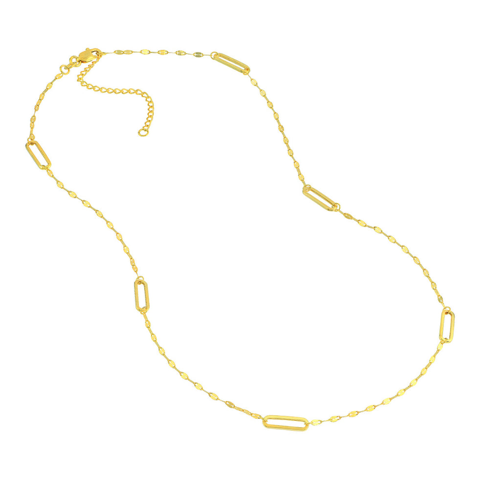 Adjustable 14k Yellow Gold Hammered Paper Clip Link Station Necklace