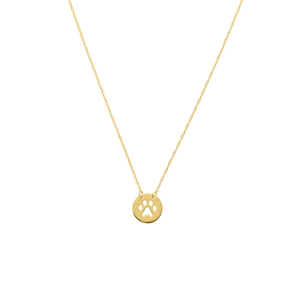 14k Yellow Gold Miniature Paw - Print Pendant with 18 - Inch Adjustable Chain, Ideal for Dog Lovers