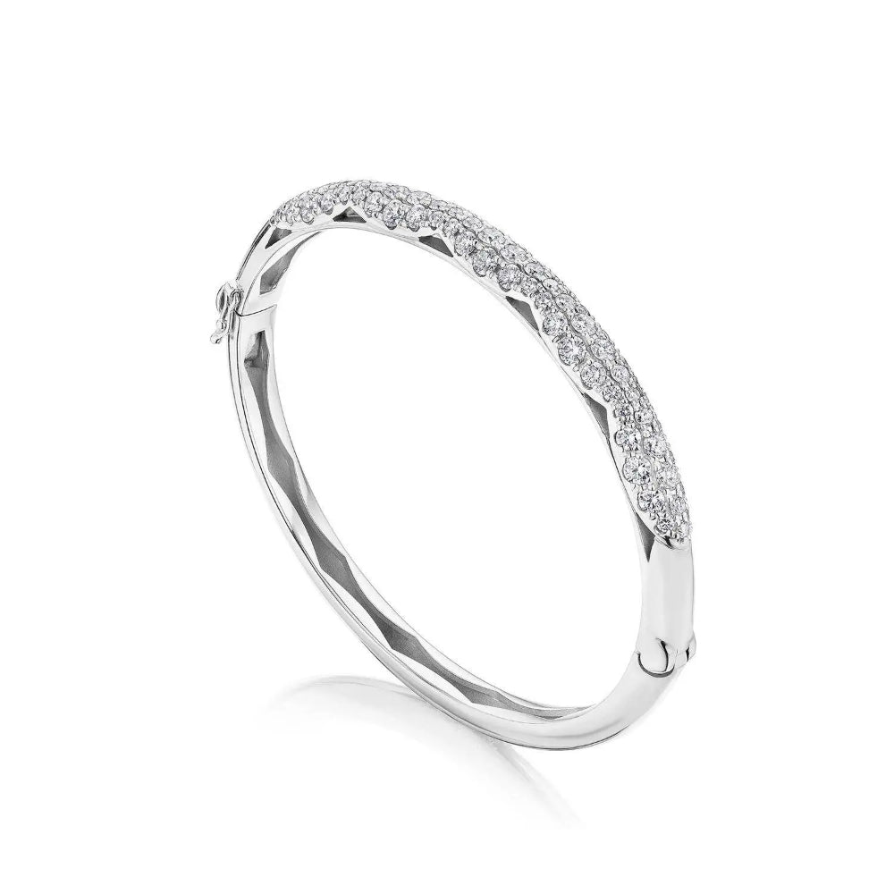 Tacori 18k White Gold Full Diamond Bangle with Striking Crescent Eclipse Design