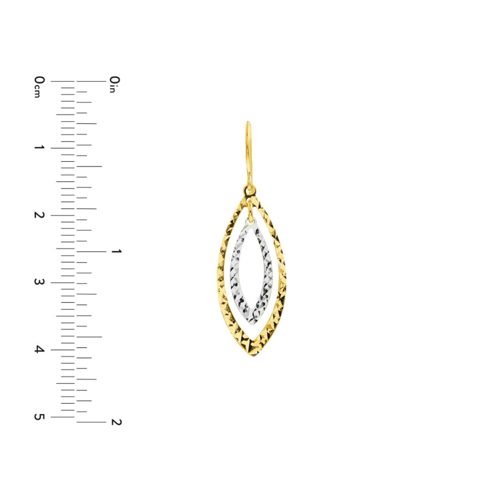 Exquisite 14k Gold Two-Tone Diamond-Cut Double Marquise Dangle Wire Earrings for Women