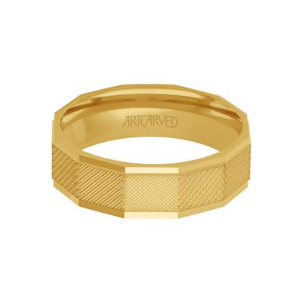 14k Men's 6.5mm Geometric Faceted Cut Gold Wedding Band