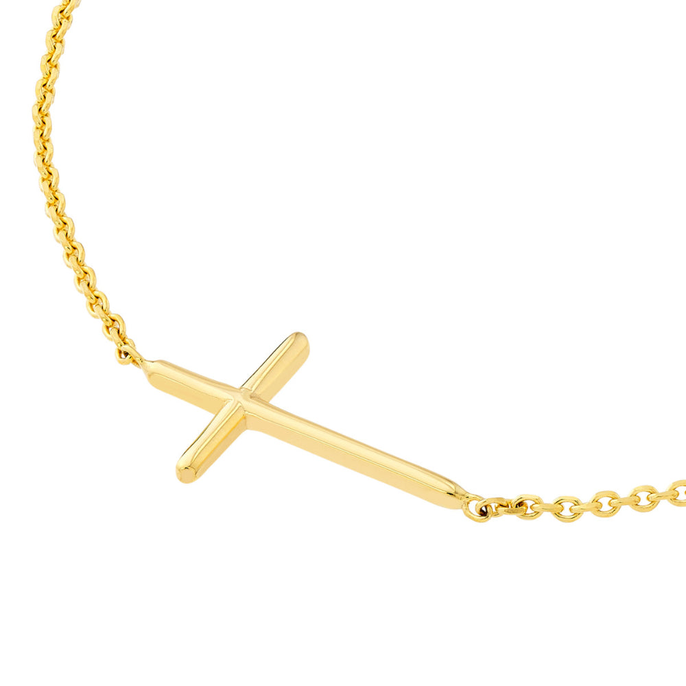 14k Yellow Gold Adjustable Mini Sideways Cross Necklace for Graceful Style