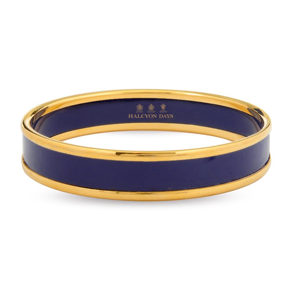 Halcyon Days Stylish 1cm Navy Blue and Gold Plated Enamel Push - on Bangle