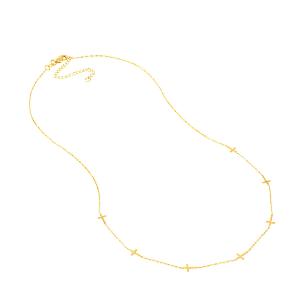 14k Yellow Gold Adjustable Mini Cross Station Necklace