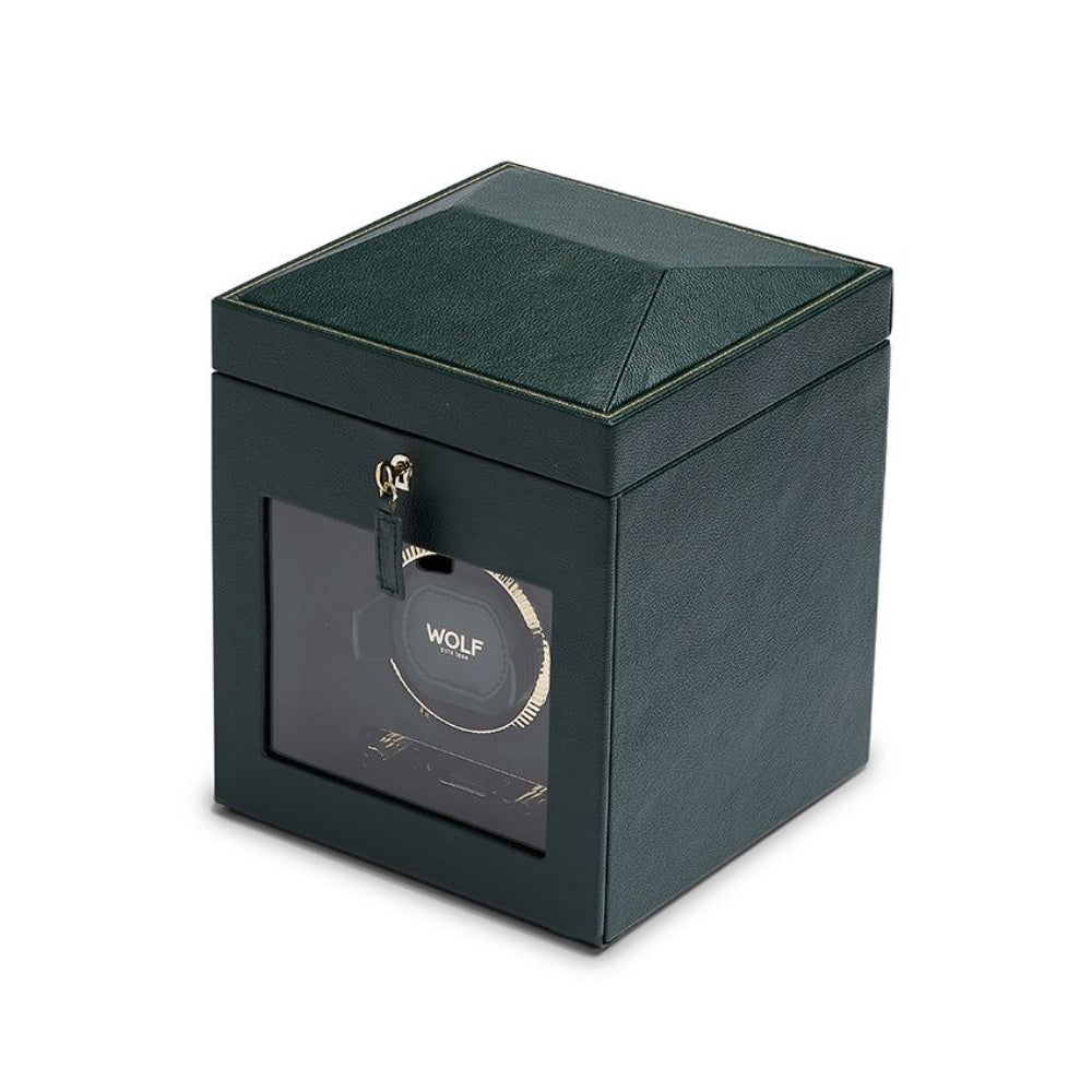 Wolf Designs Green British Racing Single Watch Winder with Storage and Unique Features