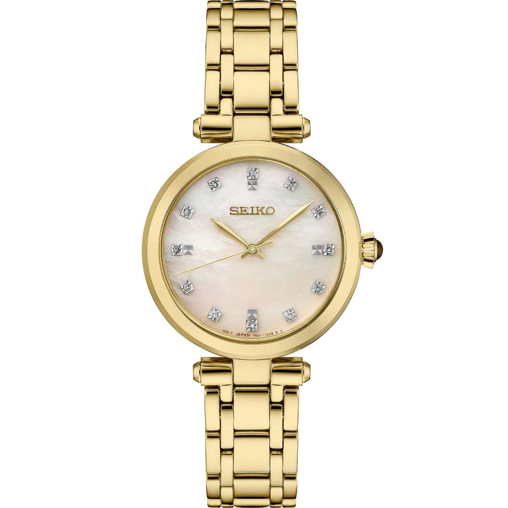Seiko White Mother of Pearl Gold Tone Quartz Diamond Collection Ladies' Watch