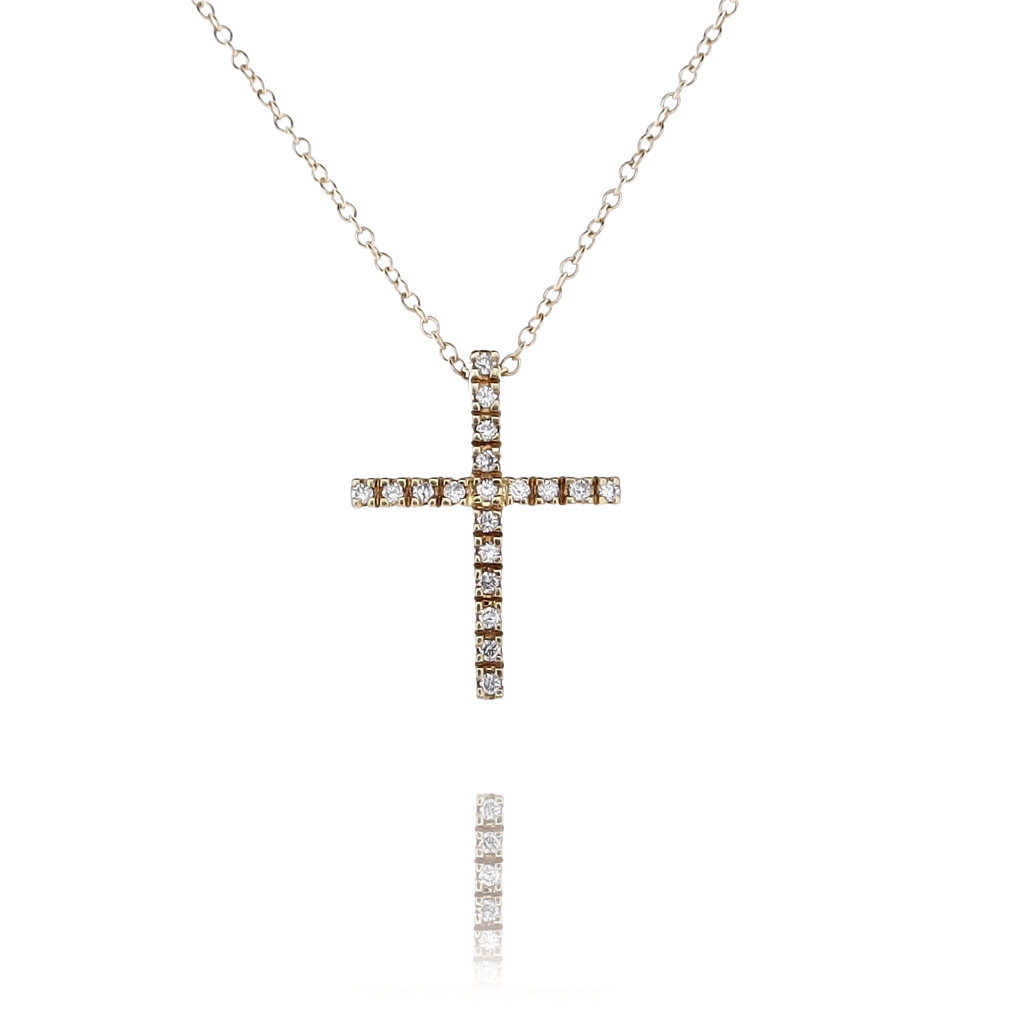 Stunning 18K Yellow Gold Diamond Cross Pendant with 16.5' Cable Chain
