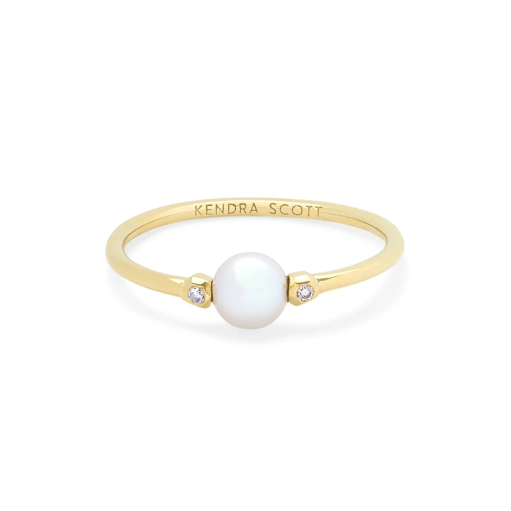 Exquisite Kendra Scott Cathleen Pearl-Embellished 14k Yellow Gold Band Ring for Women's Jewelry Collection