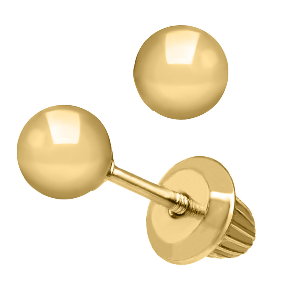 Classic 14k Gold Children's Ball Stud Earrings with Screw Back - 4mm Diameter
