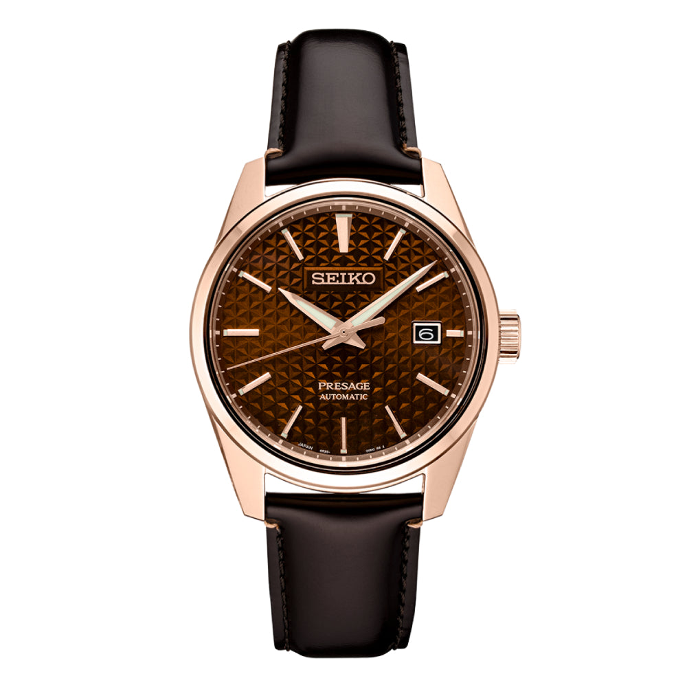 Seiko Presage Sharp Edge Collection - Brown and Rose Gold Toned Automatic Men's Watch