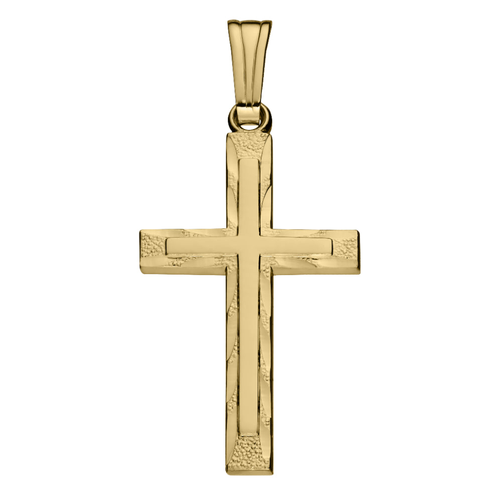 18-Inch 14k Gold Diamond-Cut Cross Pendant Necklace
