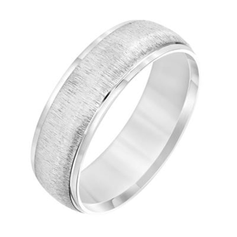 14k White Gold 7mm Low Dome Satin Finish Men's Wedding Band
