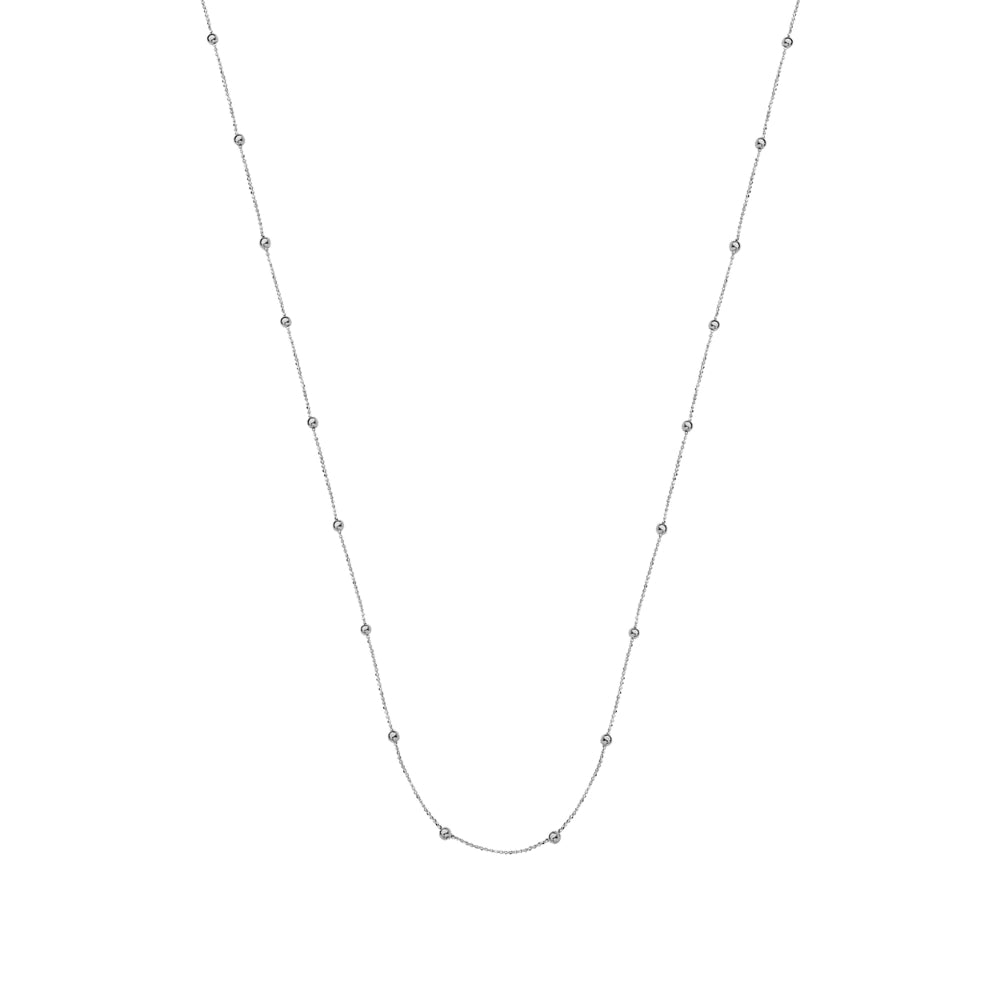 17-Inch 14k White Gold Mini Ball Beaded Station Necklace for Fashionable Layering or Solo Wear
