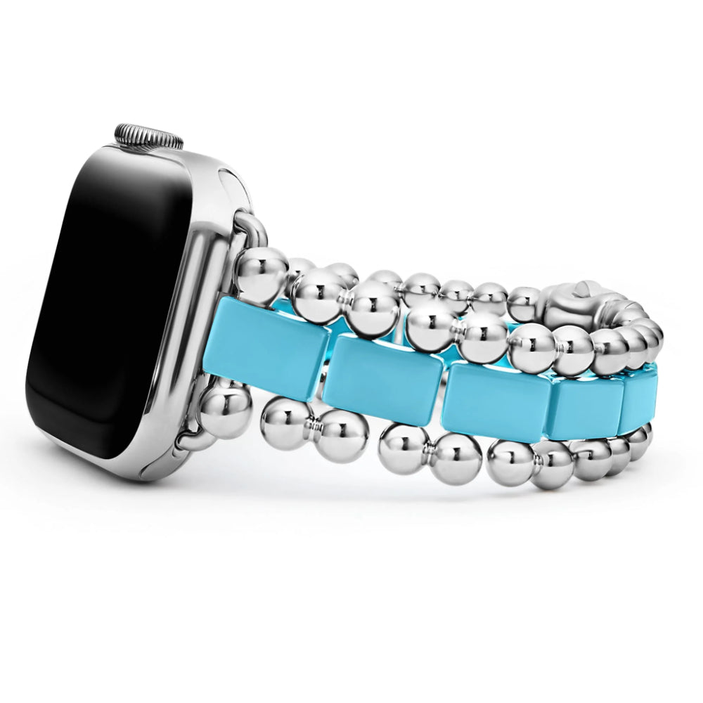 Lagos Stylish Smart Caviar Blue Ceramic and Stainless Steel Apple Watch Bracelet Suitable for 38mm - 45mm Apple Watches