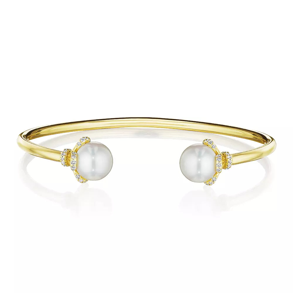 Verragio 18k Yellow Gold Tiara-Style Diamond and Pearl Bangle