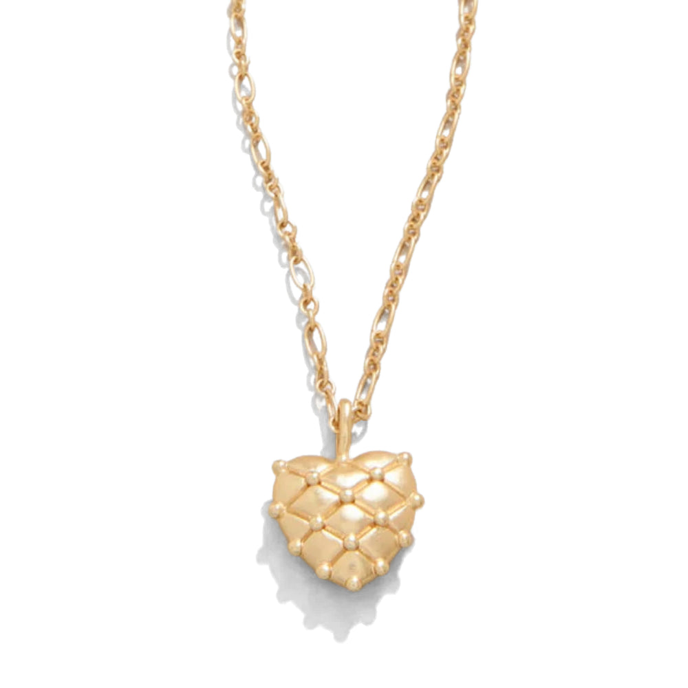 18kt Matte Gold Plated Heart Pillow Design Necklace, 17 Inches Long