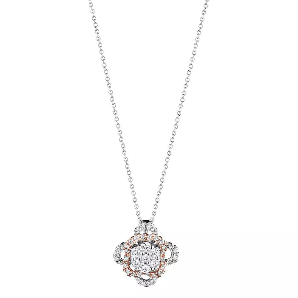 Verragio 18k Two-Tone Floret Cluster Diamond Pendant with Adjustable Chain