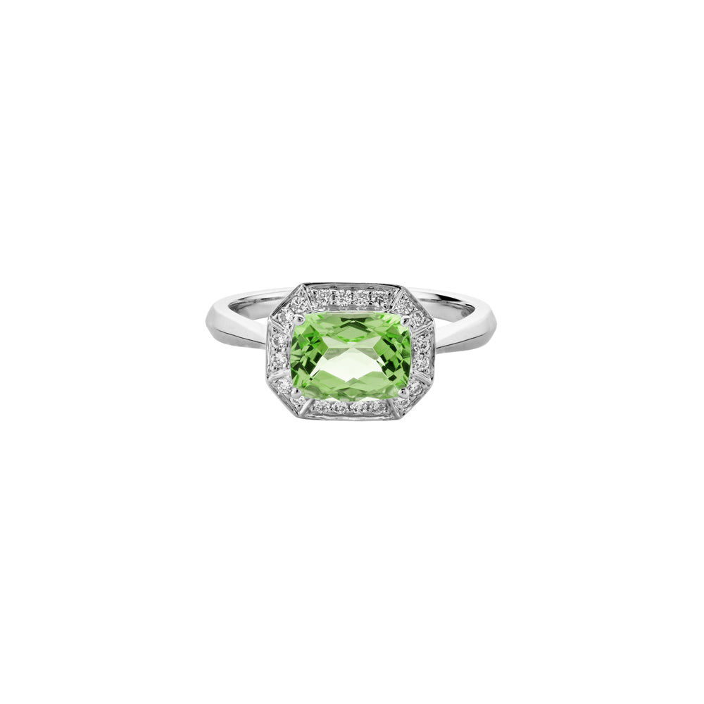 14K Gold Semi-Precious Cushion Cut Gemstone with 0.14ct Diamond Halo Ring
