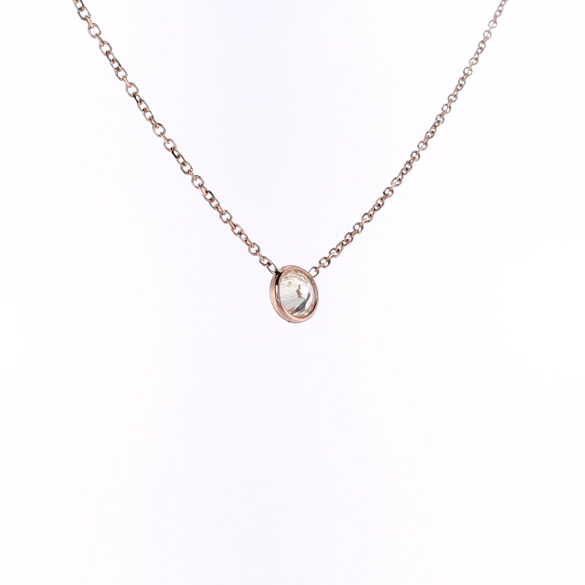 Exquisite Estate 14 Karat Rose Gold Single Diamond Solitaire Pendant Necklace for Jewelry Lovers