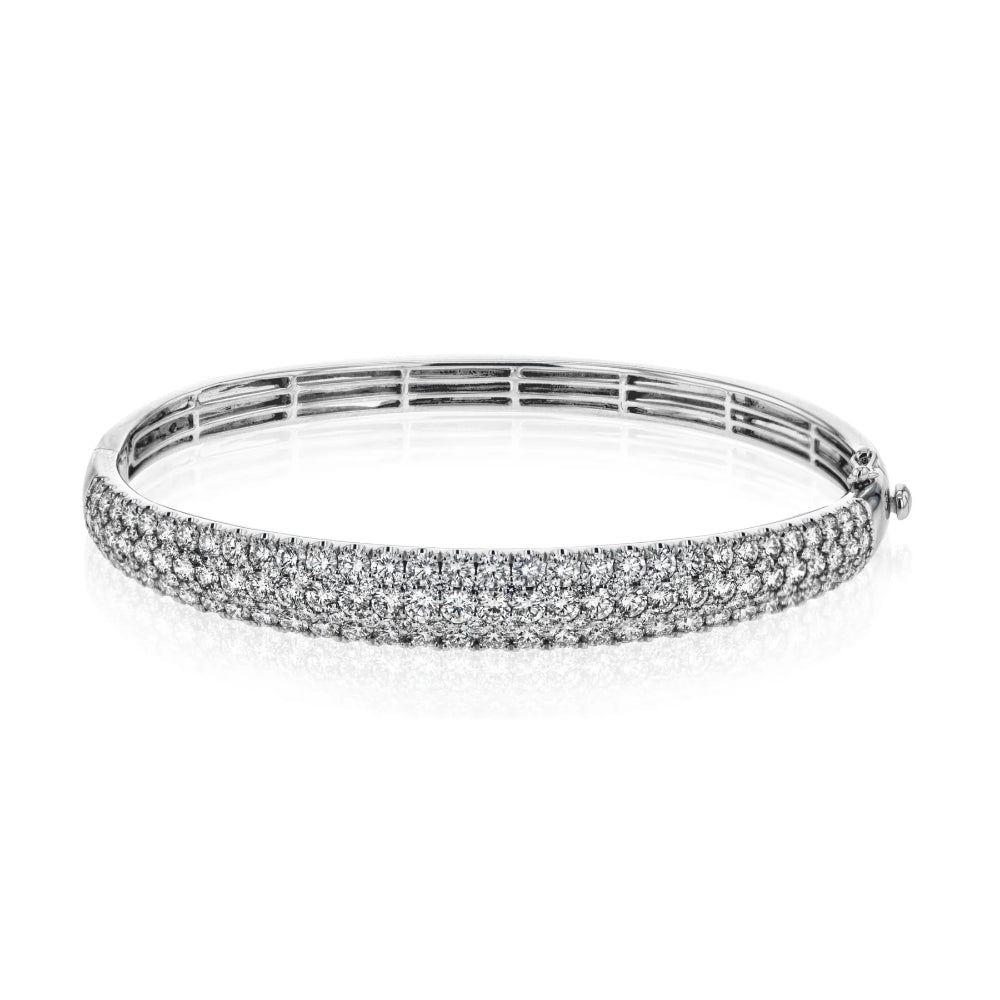 Simon G. Exquisite 18k White Gold Three Row Diamond Bangle Bracelet for Fashion Lovers