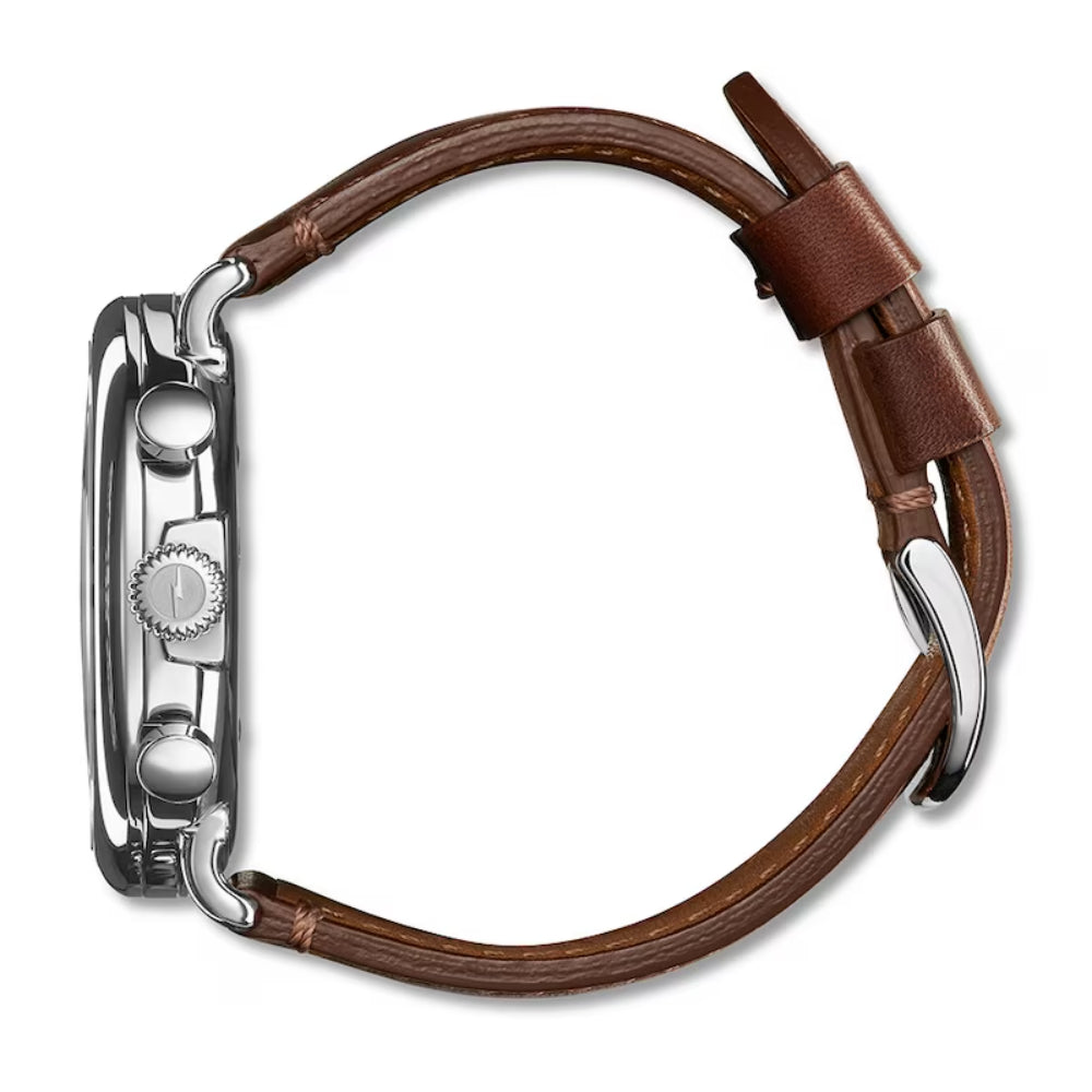 Shinola Runwell Chronograph Watch 47mm with Royal Blue Dial and Brown Leather Strap