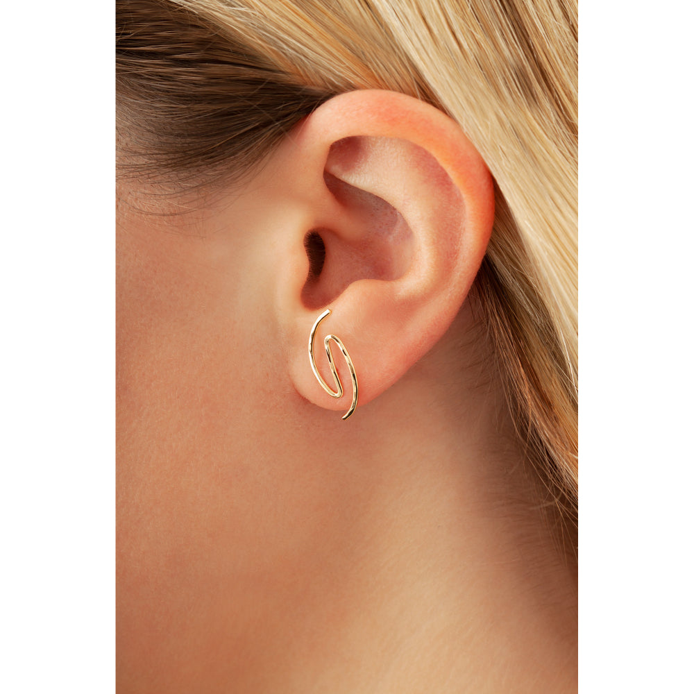 14k Yellow Gold Fashionable Squiggle Design Stud Earrings for Women