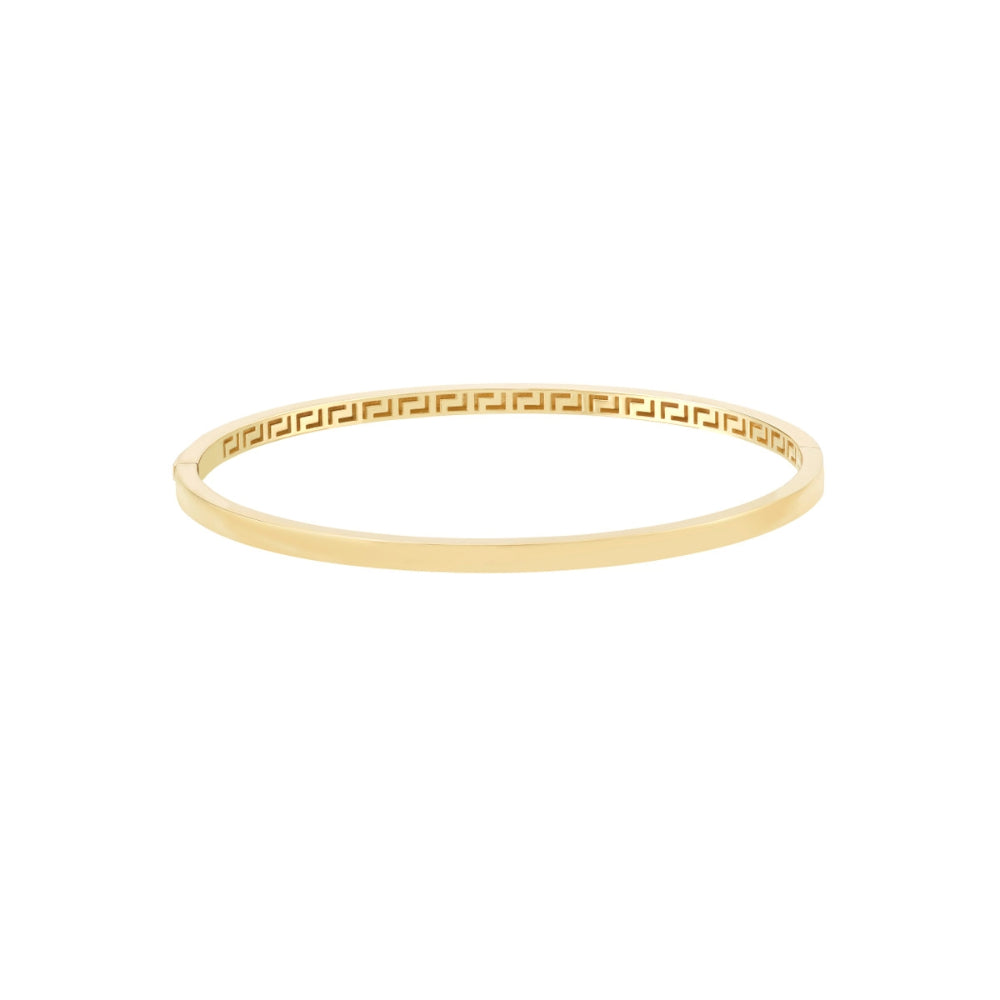 14k Yellow Gold Plain Bangle with Intricate Greek Key Interior Design