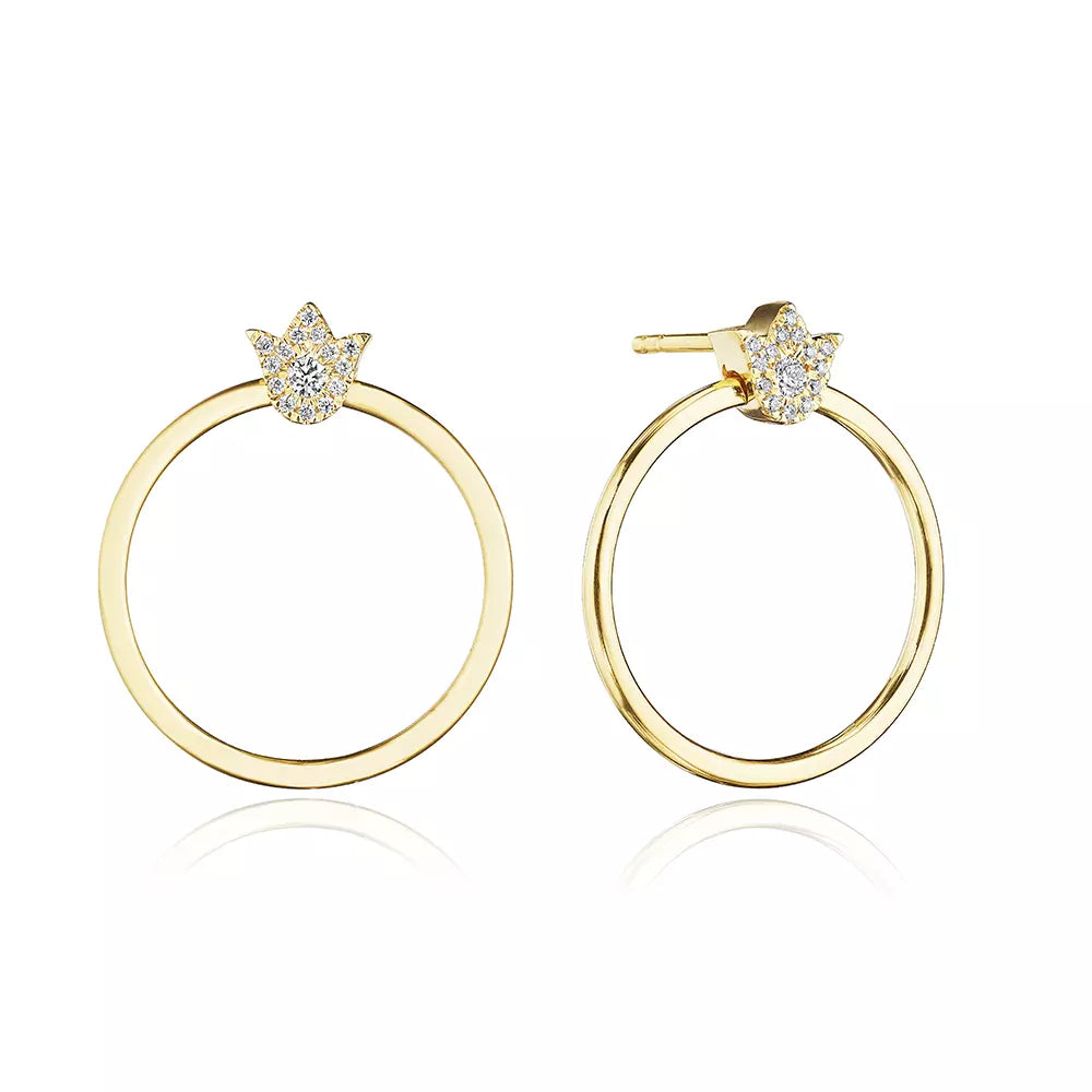 Verragio 18k Yellow Gold Small Diamond Crest Adorned Circle Stud Earrings
