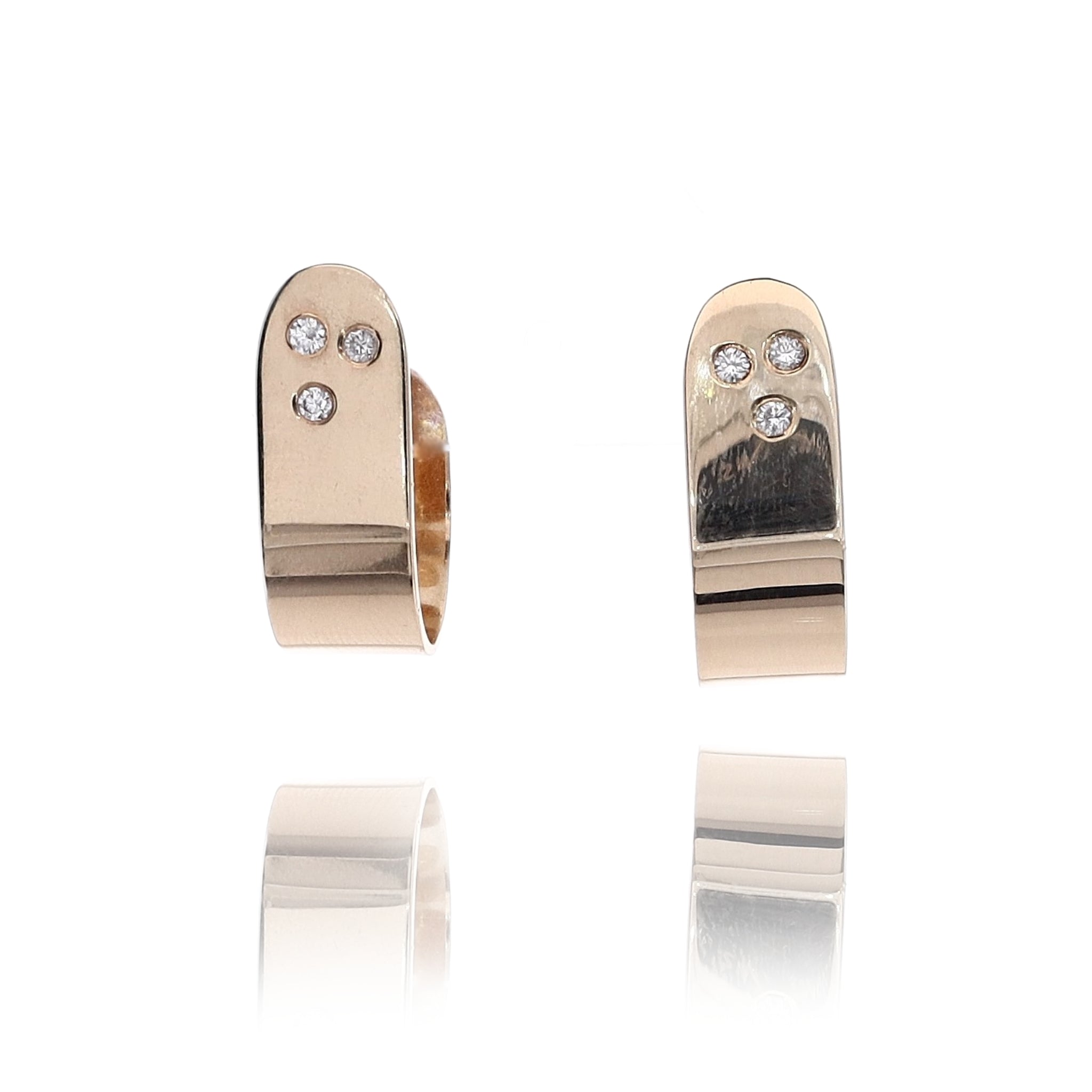 14K Yellow Gold Wide J-Style Clip-On Earrings with 0.20ct Diamonds