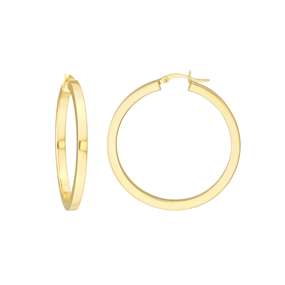 Trendy 14k Gold Square Tube Hoop Earrings with 3mm Thickness and 40mm Diameter