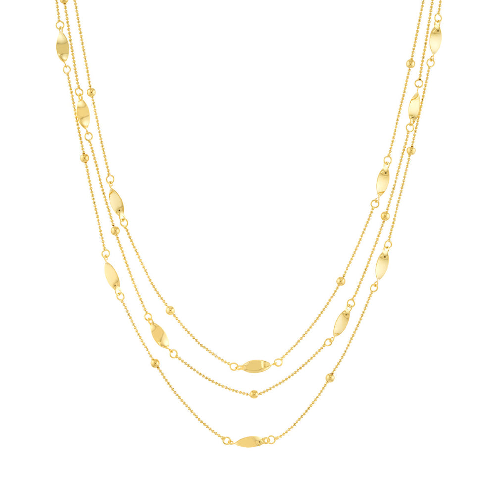 Exquisite 14k Gold Three - Layered Chain Necklace with a Length of 17 Inches