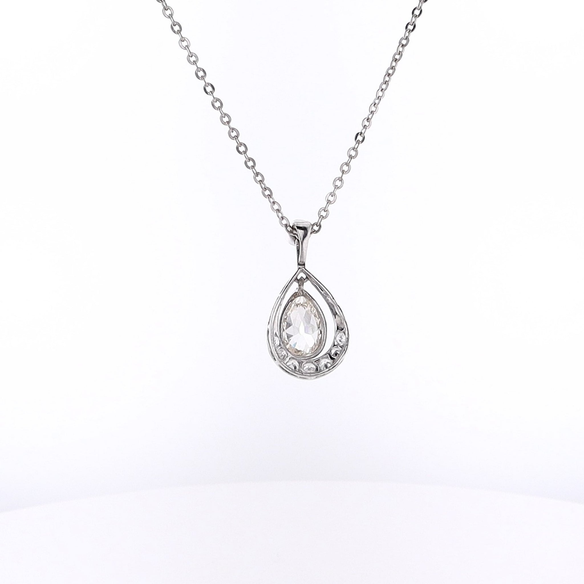 Estate 14K White Gold and Platinum Diamond Pendant with Cable Chain