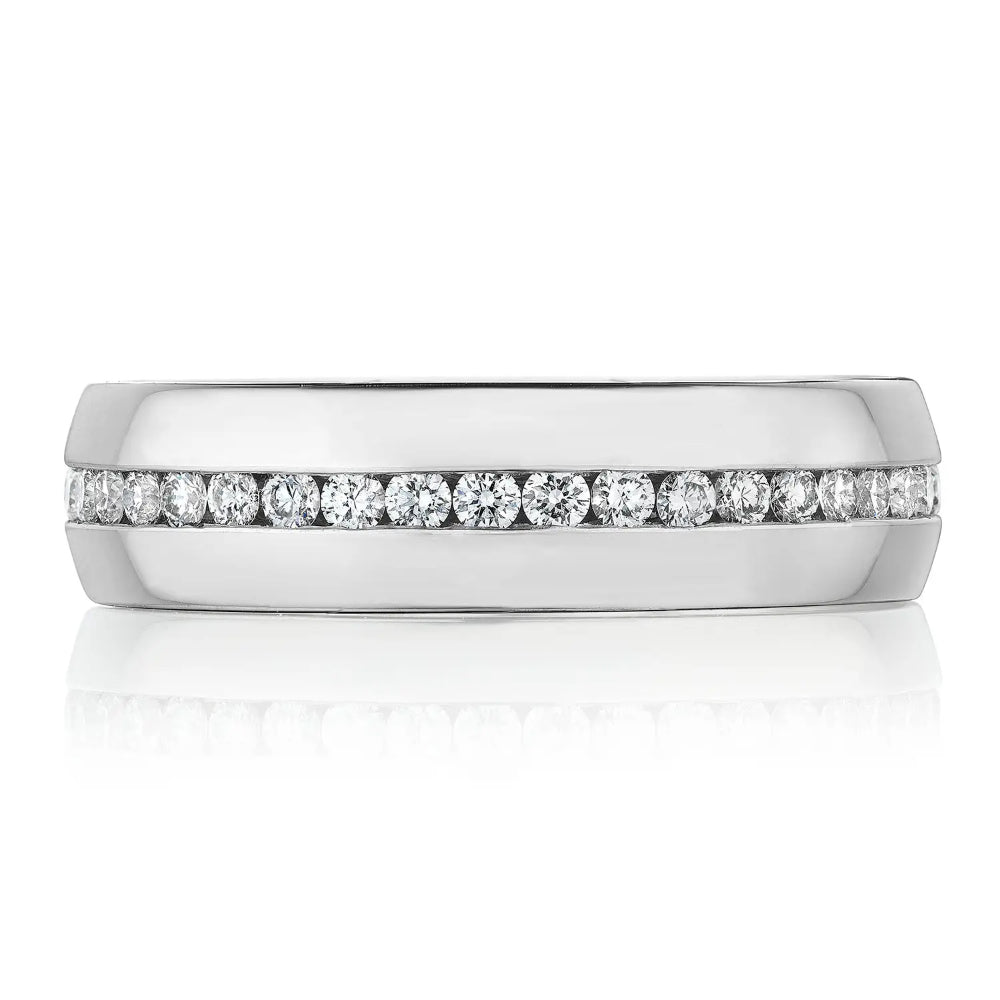Tacori 18k White Gold Men's High Polish Diamond Wedding Band, 6mm Wide