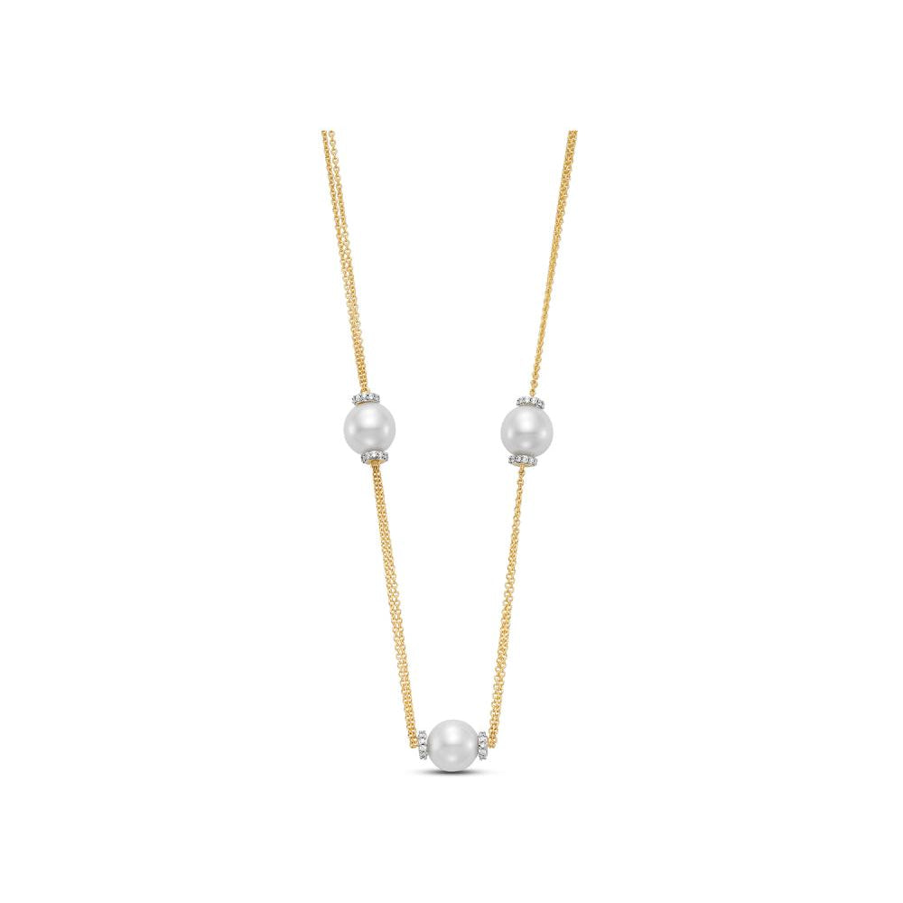Exquisite Mastoloni 18k Gold Three-Pearl Station Necklace for Elegant Wear