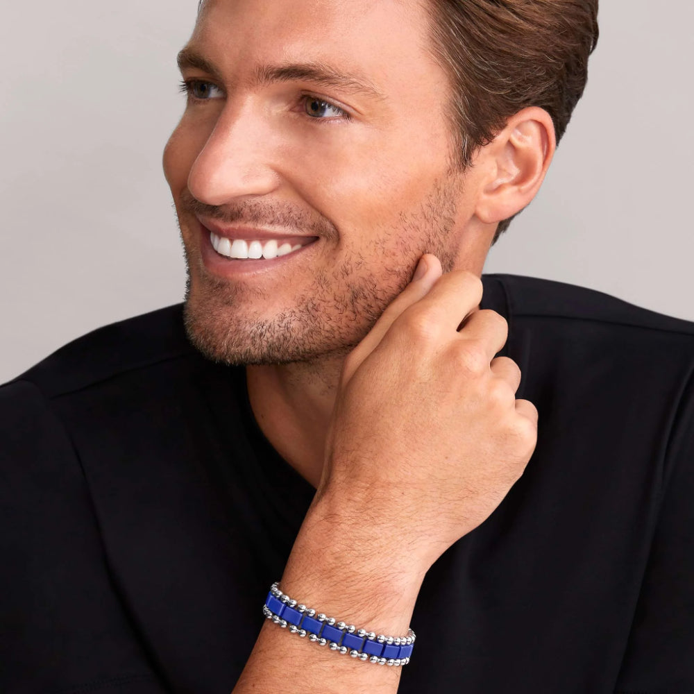 Lagos Anthem Large Matte Ultramarine Ceramic and Stainless Steel Link Bracelet