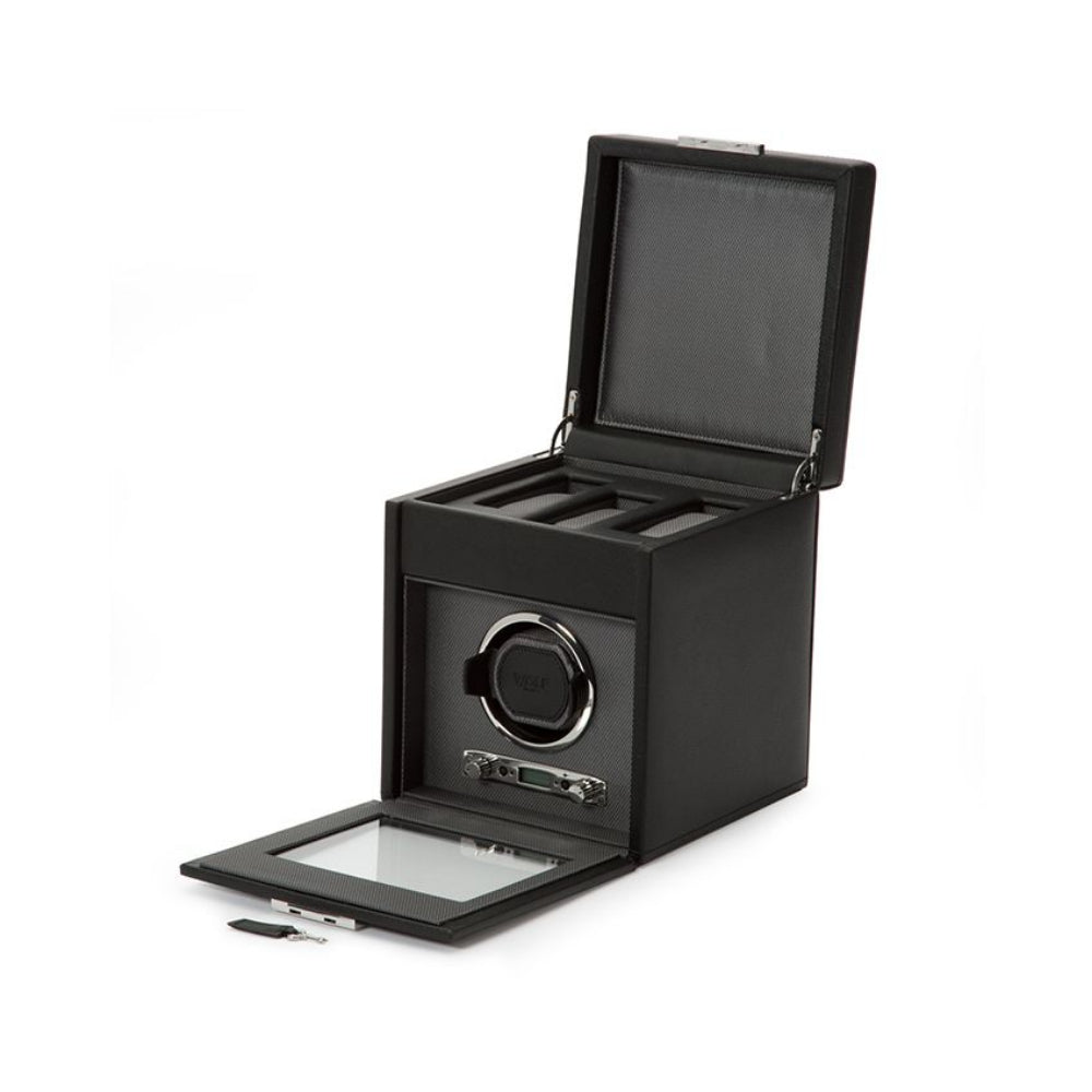 Black Wolf Designs Viceroy Single Watch Winder with 3 - Piece Watch Storage