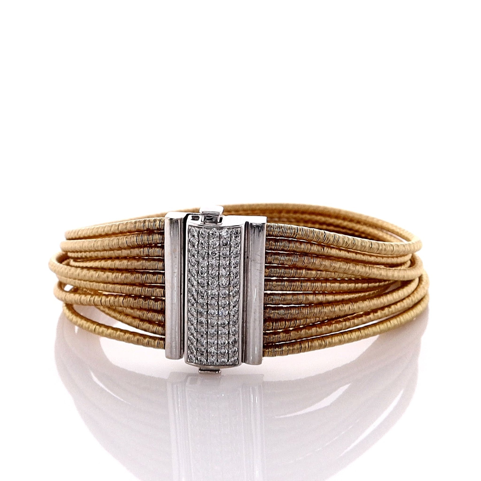 Exquisite Estate 14 Karat Yellow Gold Multi-Strand Cable Coil Style Diamond Bracelet for Elegant Adornment