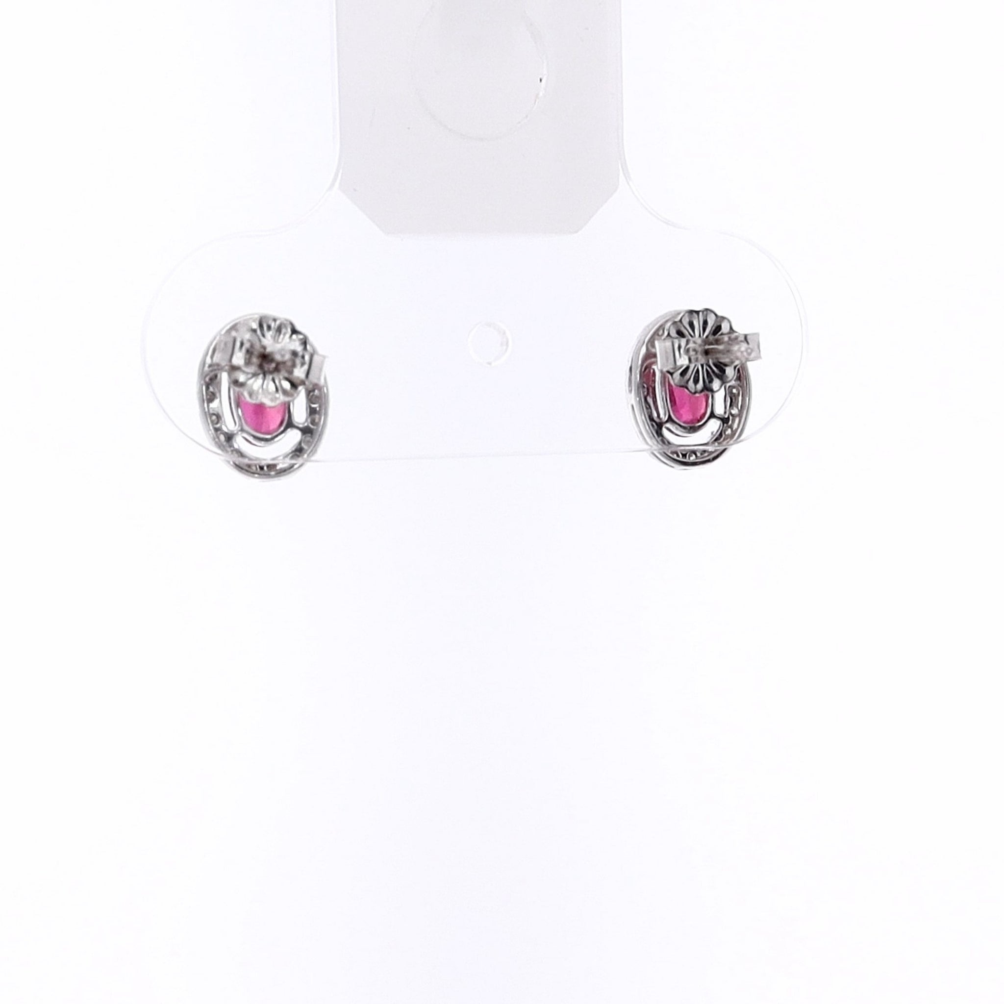 Gorgeous Estate 14k White Gold Stud Earrings with Ruby and Diamond Halo Design