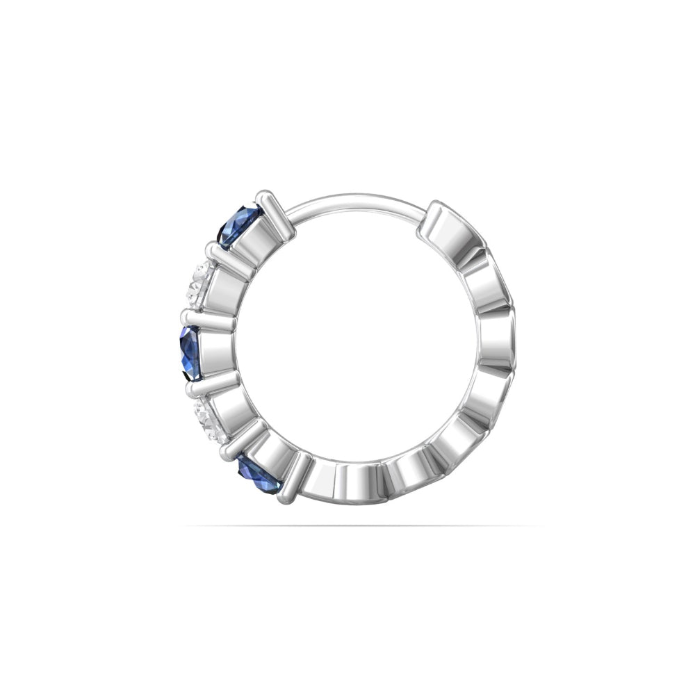 14k White Gold Martin Flyer Diamond & Sapphire Hoop Earrings