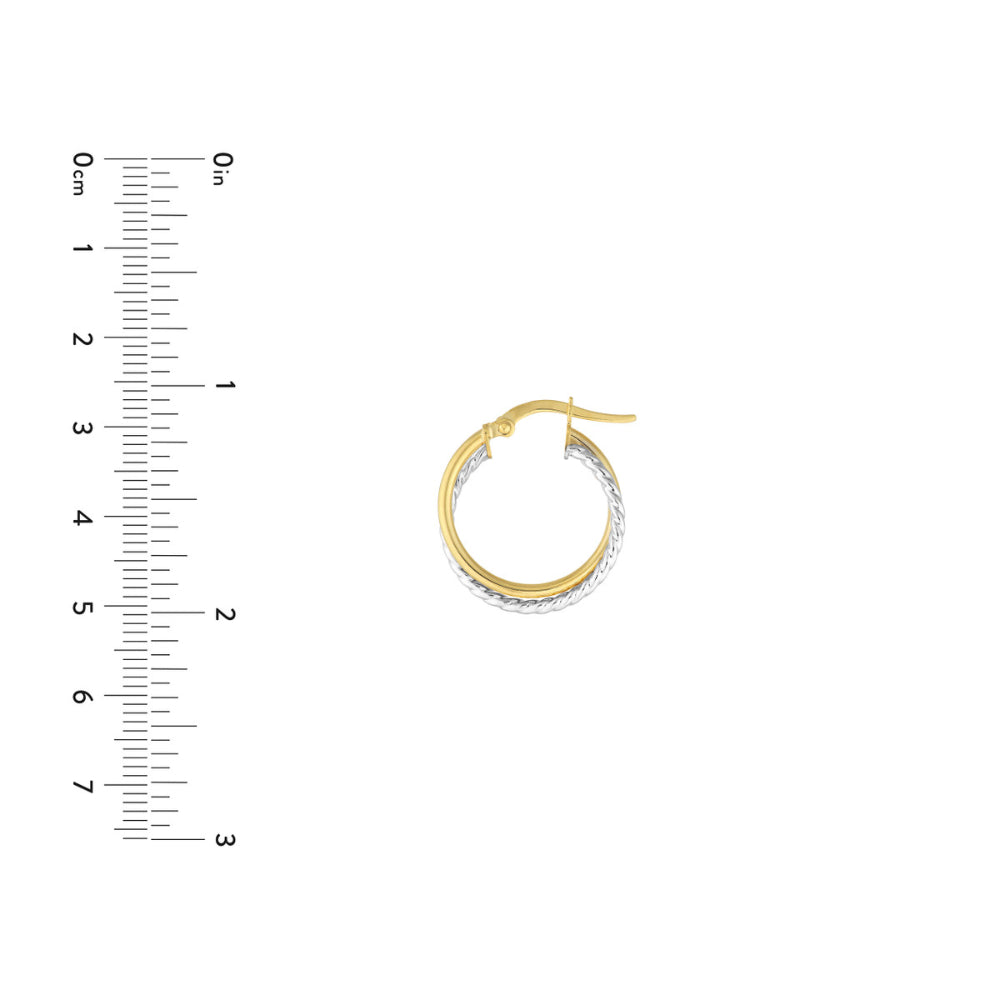 14k Gold Two-Tone Twisted Hoop Style Fashion Earrings