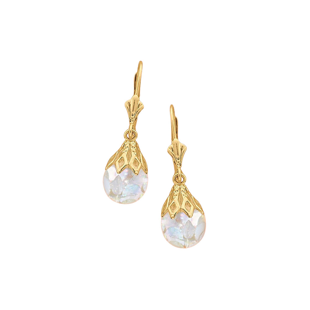 Gorgeous 14k Gold Floating 8mm Opal Drop Lever Back Earrings