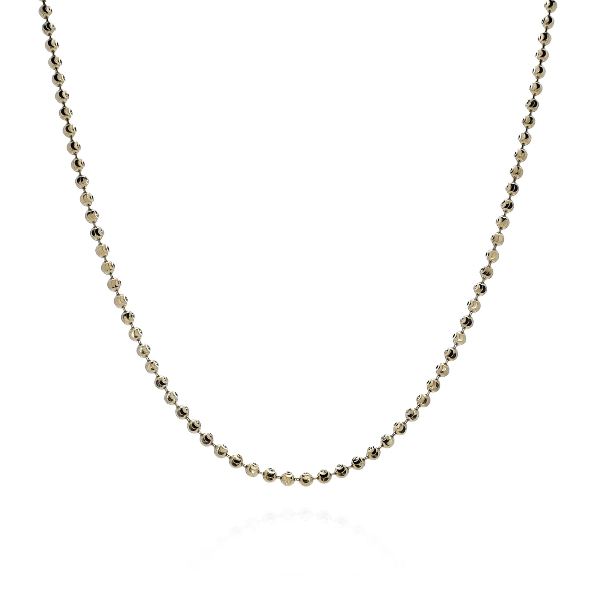 14k Yellow Gold Diamond-Cut Beaded Moon Design Chain Necklace