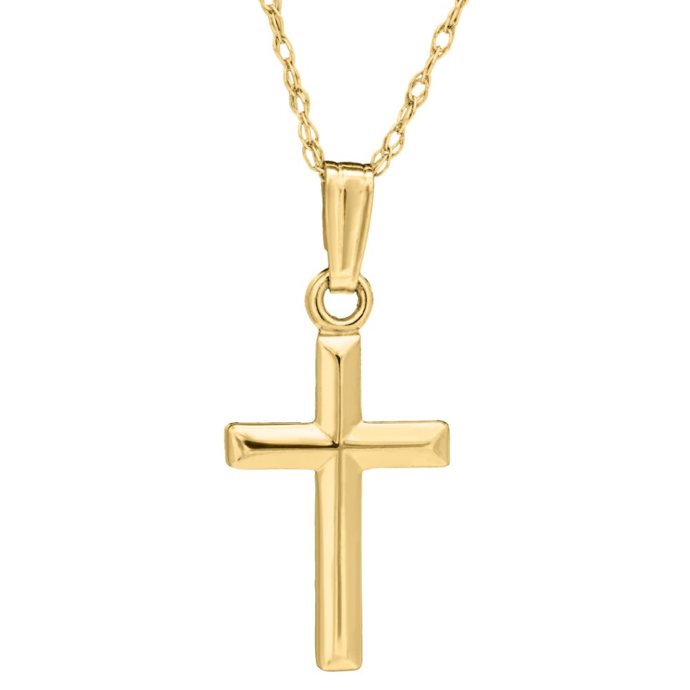 14k Yellow Gold Children's Cross Pendant Necklace with Eye - catching Details
