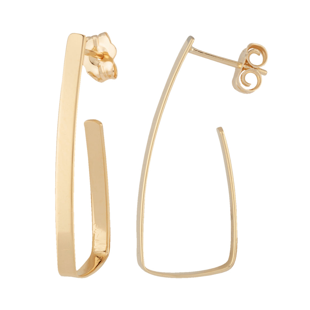 14k Gold Elegant Flat J-shaped Hoop Earrings for Women