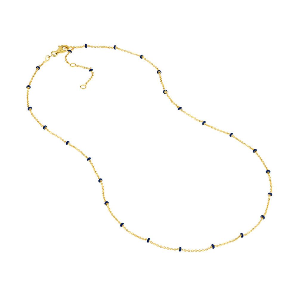 14k Yellow Gold Fashion Chain Adorned with Navy Blue Enamel Stations for Everyday Wear