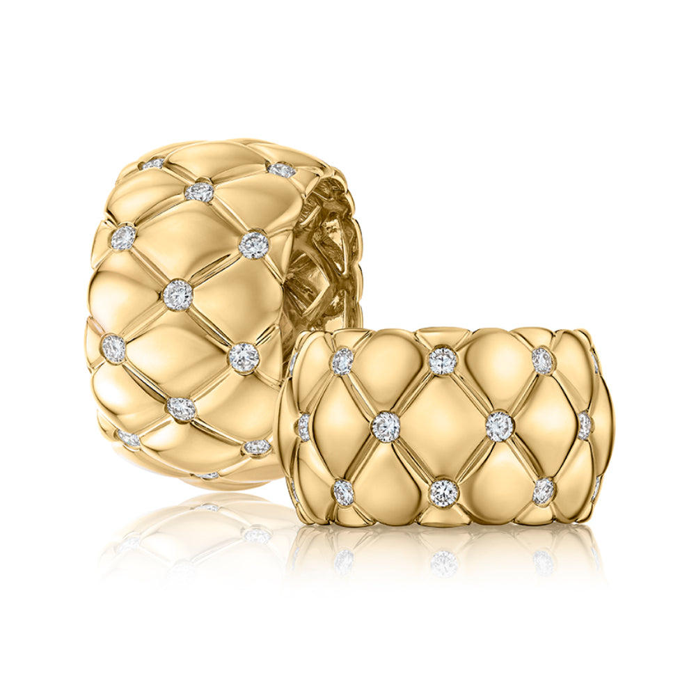 A. Jaffe 14k Yellow Gold Dome Ring with 27 Brilliant G - SI Diamonds in Quilted Pattern